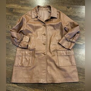 New England Sportswear Co. Mid Length Brown Leather Car Coat L/XL Grunge VTG 70s